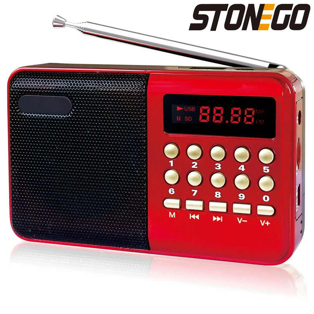 STONEGO Mini Portable Radio Handheld Rechargeable Digital FM USB TF MP3 Player Stonego Speaker Devices Supplies Retail Second
