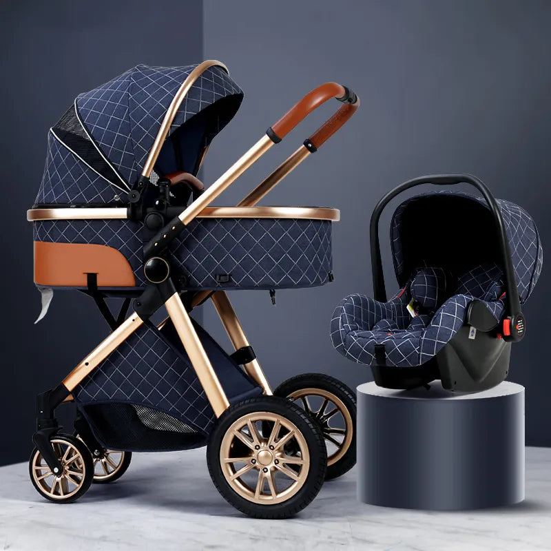 Luxury Baby Stroller 3 in 1 High Landscape Baby Cart Can Sit Can Lie Portable Pushchair Baby Cradel Infant Carrier Free Shipping Retail Second