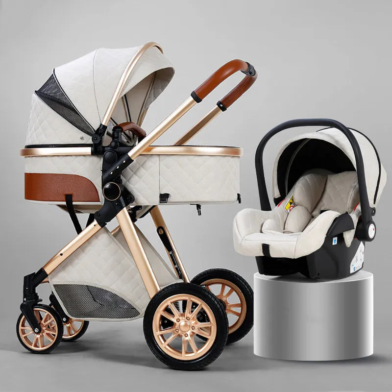 Luxury Baby Stroller 3 in 1 High Landscape Baby Cart Can Sit Can Lie Portable Pushchair Baby Cradel Infant Carrier Free Shipping Retail Second