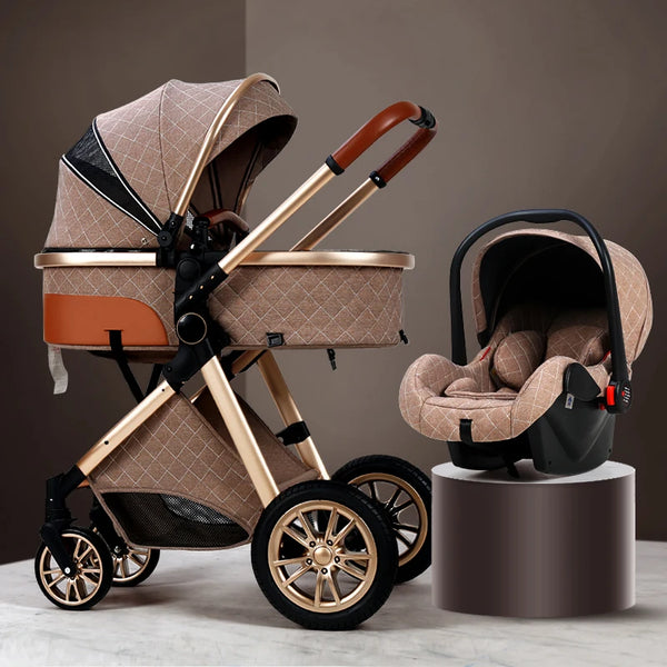 3 in 1 Luxury Baby Stroller - Foldable & High Landscape