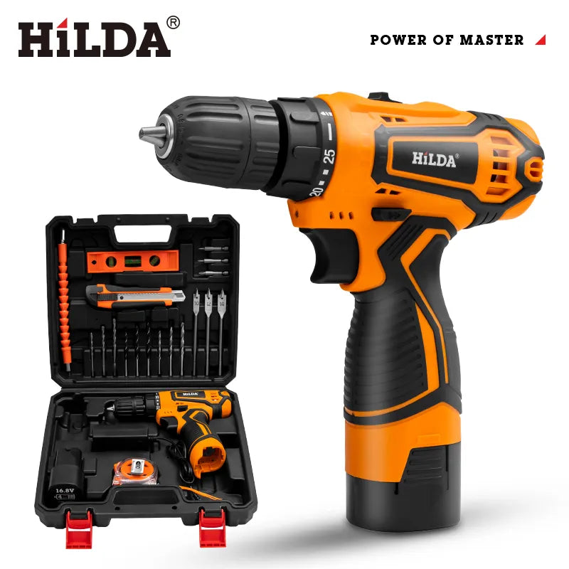 HILDA Electric Drill 12V 16V 20V Cordless Drill Electric Screwdriver Mini Wireless Power Driver DC Lithium-Ion Battery Retail Second