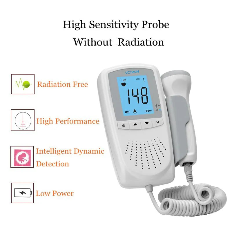 Vcomin Fetal Doppler Hand-hold Pocket Portable Sound Baby Heart Pregnancy Ultrasound Fetus Detector Machine Monitor Hire Retail Second