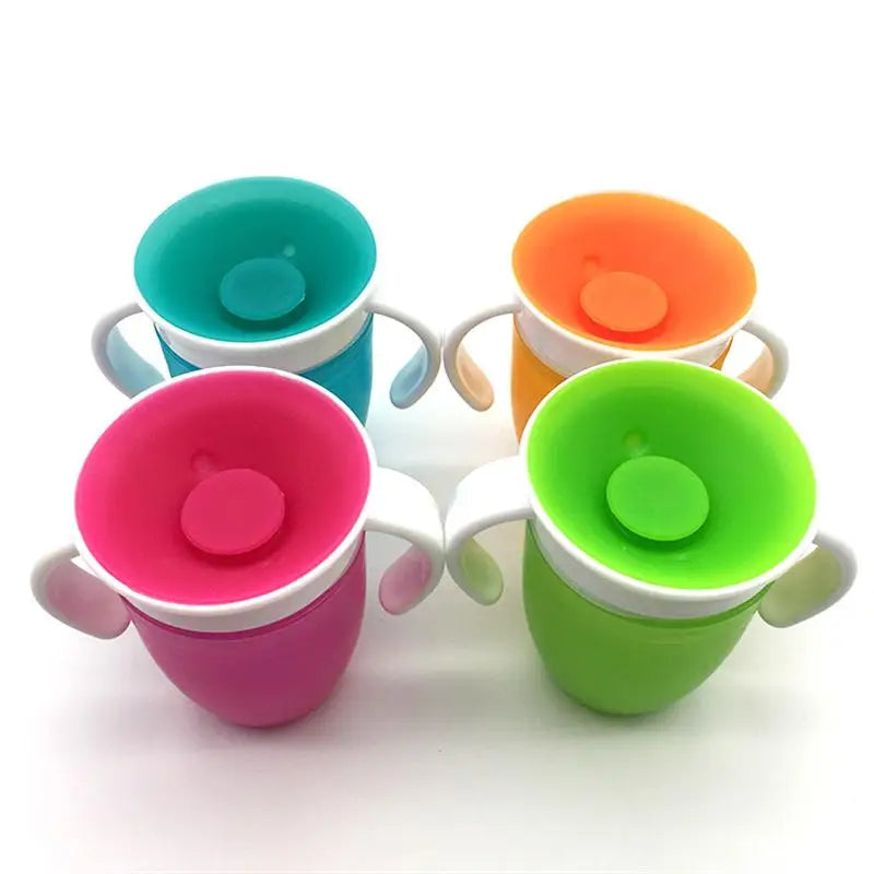 360 Degrees Can Be Rotated Baby Learning Drinking Cup With Double Handle Flip lid Leakproof Magic Cup Infants Water Cups Bottle Retail Second