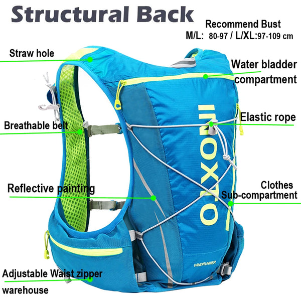 NEWBOLER Trail Running Vest Backpack 8L 10L Ultra Running Hydration Vest Pack Marathon Running Rucksack Bag 500ml Soft Flask Retail Second