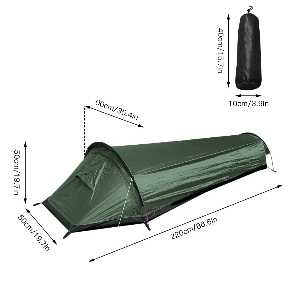 Camping Single Person Tent Ultralight Compact Outdoor Sleeping Bag Tent Larger Space Waterproof Backpacking Tent Cover Hiking Retail Second