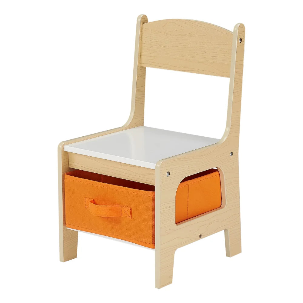 Kids Wooden Storage Table and Chairs Set, Natural Color, Melamine, 3 Piece Children Furniture Chairs Tables - Retail Second