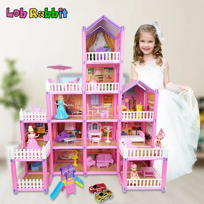 Girls Roombox DIY Dollhouse Accessories Furniture Kit Princess Dream Castle Villa Assemble Doll House Kid Pretend Play Toys Gift Retail Second