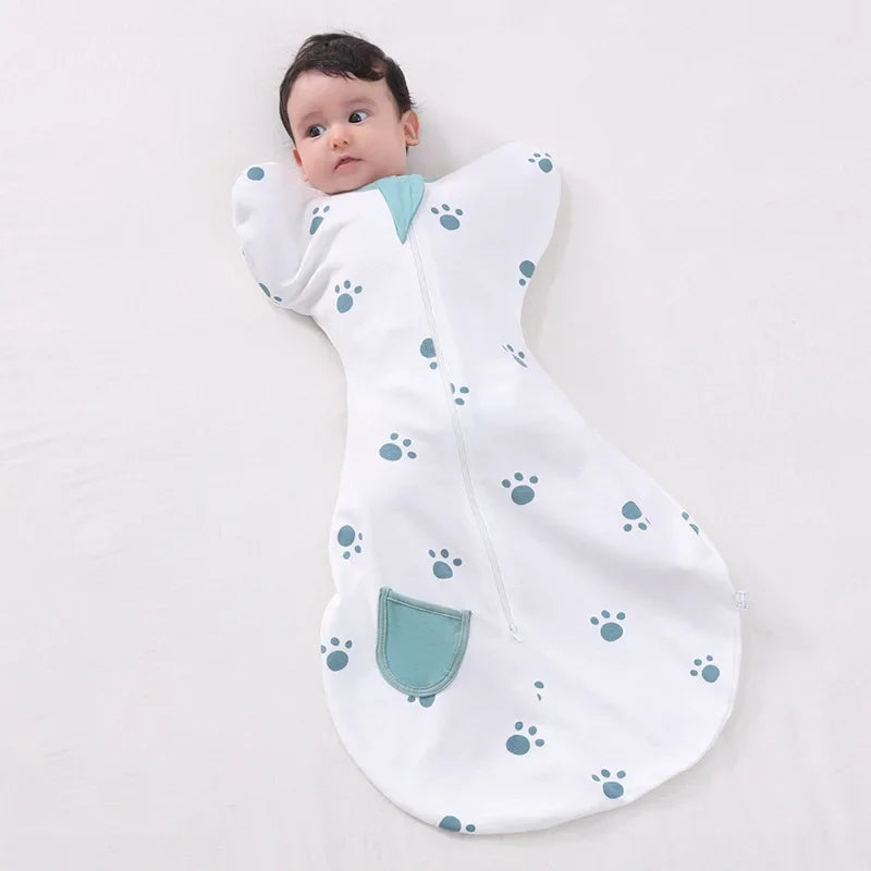 Newborn Baby Raised Hand Anti-shock Sleeping Bag Thin Baby Swaddle Sleeping Bag Cotton Sleeping Artifact Universal In All Season Retail Second