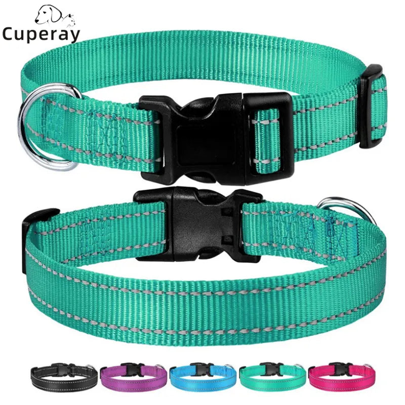 Reflective Dog Collar with Adjustable Safety Nylon Pet Collars with D Ring Strong & Durable for Large,Medium and Small Dogs Cats Retail Second