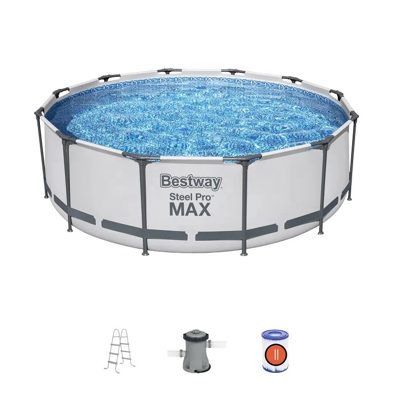 56418 12 ft. x 39.5 in. Outdoor Easy Set Steel Pro MAX Pools - Round Above Ground Frame Swimming Pool Set Retail Second