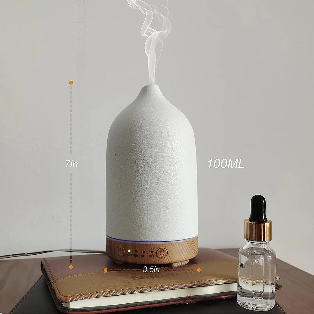 Essential Oil Diffuser Humidifiers Aromatherapy Diffuser Ceramic Wood Grain Diffusers 7 Color Night Light Aroma For Home Office Retail Second