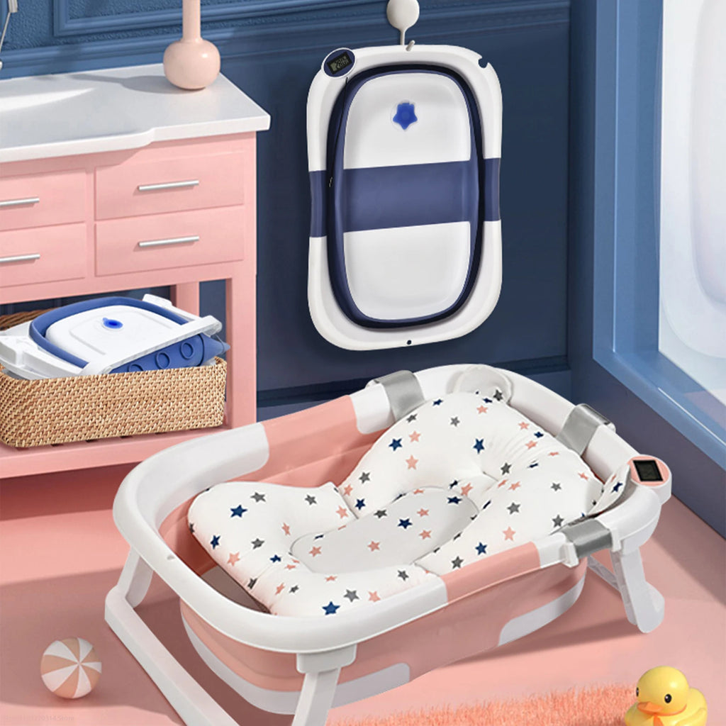 Real-time Temperature Silicone Baby Take A Bath Bathtub Non-Slip Foot Bath Bucket Folding Bathroom With Temperature Sensing Retail Second