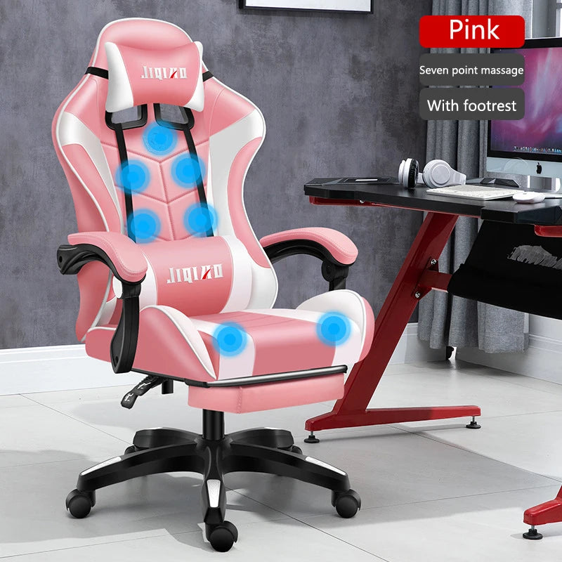Massage Gaming Chair WCG Ergonomic Chair Fashion Pink  Light Computer Leather Office Chairs Internet Cafe Bedroom Game Chair - Retail Second