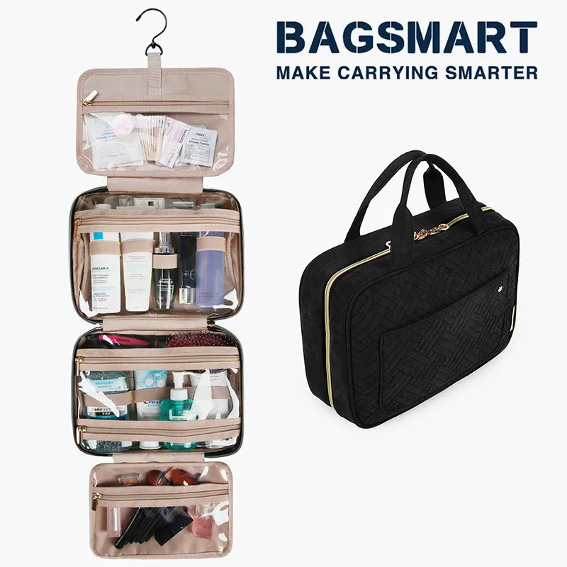 BAGSMART Makeup Cosmetic Bag with Hanging Hook Water-resistant Toiletry Bag Travel Organizer for Full Sized Organizer Toiletries Retail Second