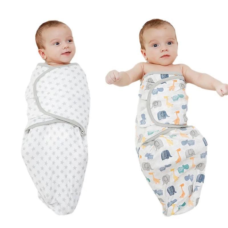 1/2PCS Cotton Newborn Sleepsack Baby Swaddle Blanket Wrap Hat Set Infant Adjustable New Born Sleeping Bag Muslin Blankets 0-6M Retail Second