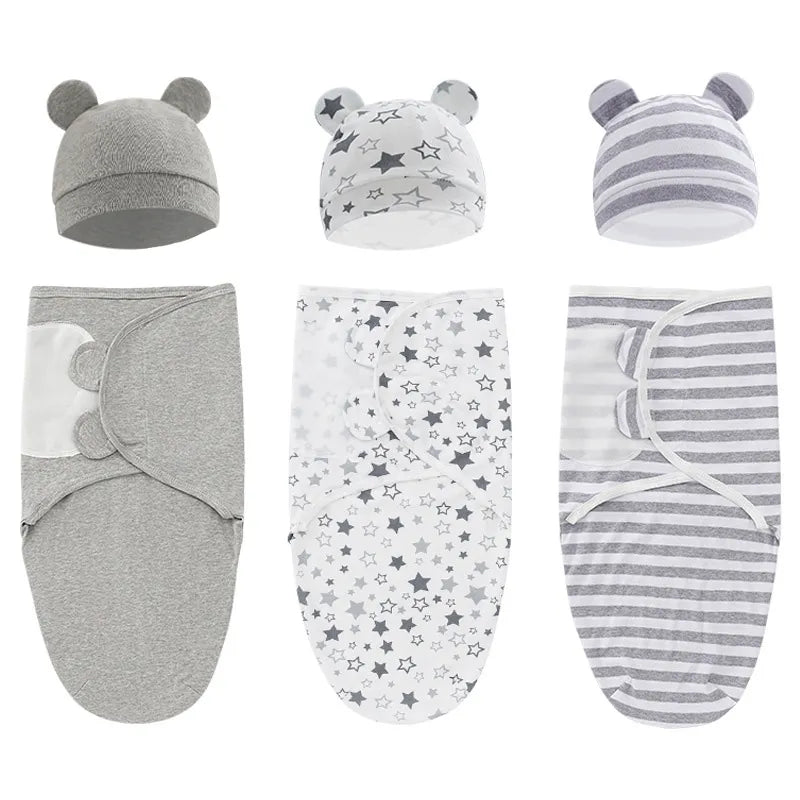 1/2PCS Cotton Newborn Sleepsack Baby Swaddle Blanket Wrap Hat Set Infant Adjustable New Born Sleeping Bag Muslin Blankets 0-6M Retail Second