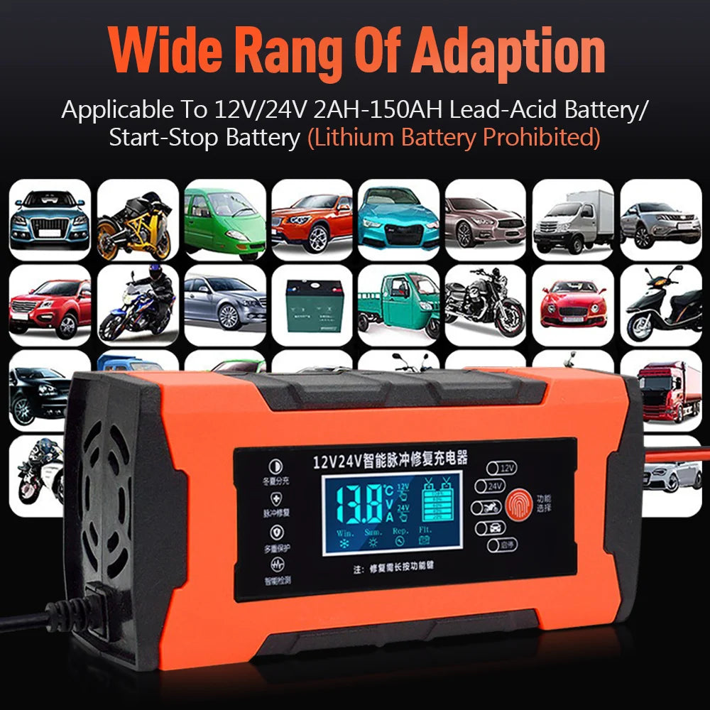 Car Battery Charger 10A 12V Automotive Battery Charger 24V 5A Car Accesorries Digital Display Detection Pulse Repair Car Charger Retail Second