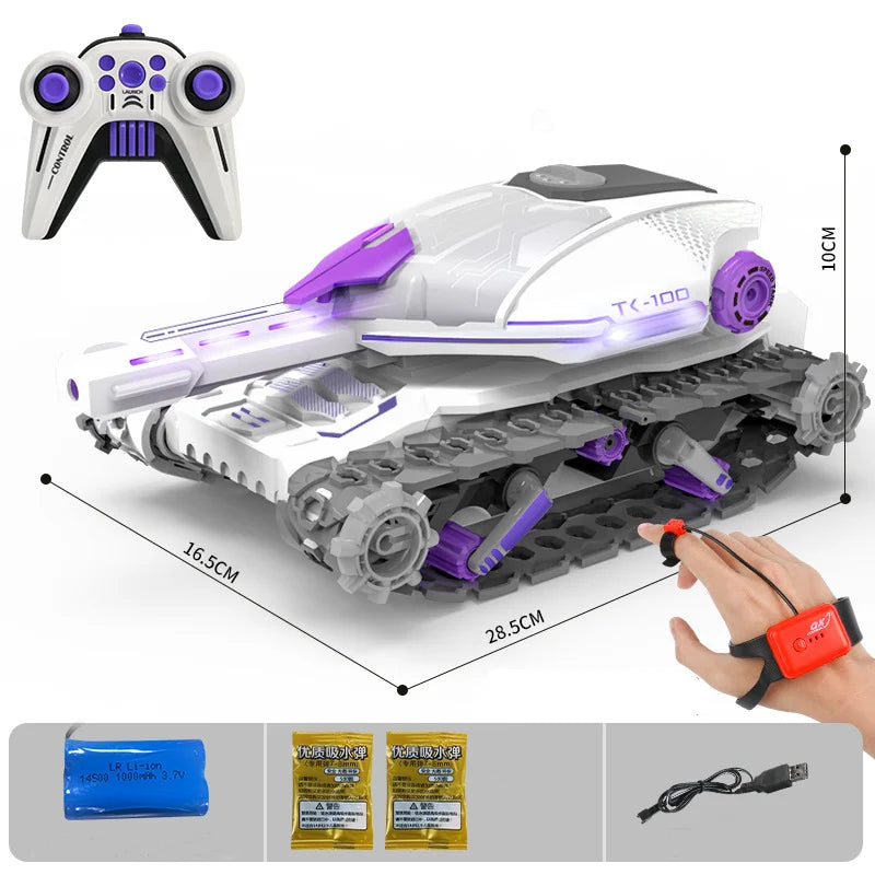 Rc Tank Toy 2.4G Radio Controlled Car 4WD Crawler Water Bomb War Tank Control Gestures Multiplayer Tank RC Toy For Boy Kids Gift - Retail Second