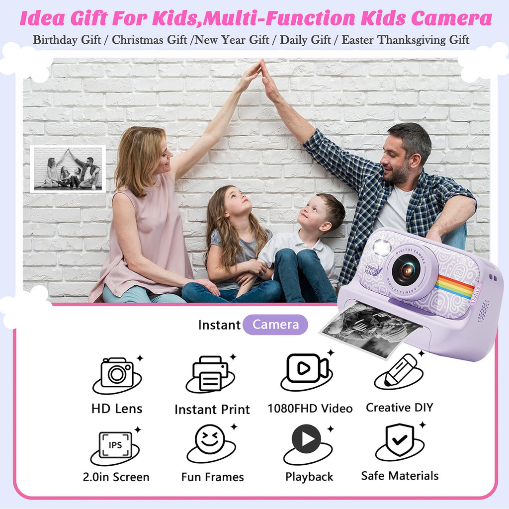 Instant Print Camera for Kids,2.0 Inch Screen Kids Instant Cameras, Christmas Birthday Gifts for Girls Age 3-12,Toddler Toy Retail Second