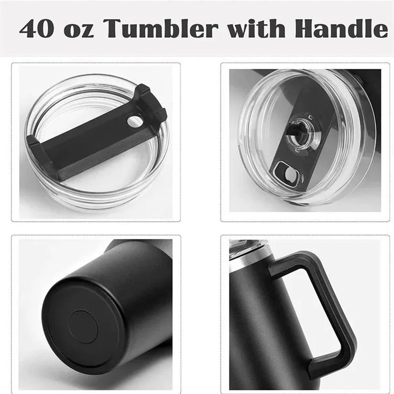 1200ML 304 Stainless Steel Insulated Water Bottle,Thermal Coffee Car Cup, Cold Hot Mugs Vacuum Flask With Handle Straw,For Sport Retail Second