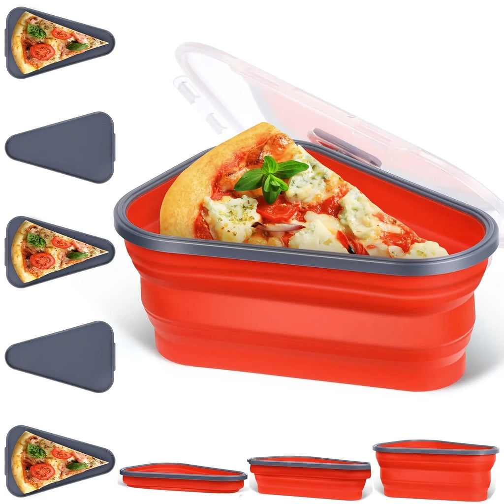 Pizza Storage Container, Collapsible Pizza Slice Container with 5 Microwavable Serving Trays, Reusable Pizza Pan Pizza Box Set w - Retail Second