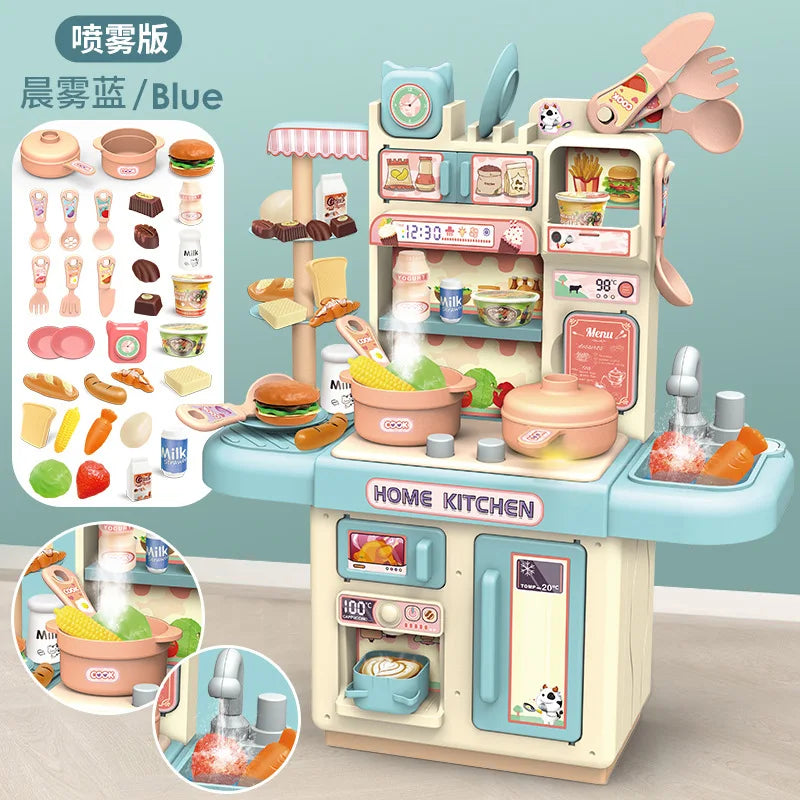 Children's Play House Lighting/Spray Simulation Kitchen Set Spray Kitchen Food Cooking Dining Table Play House Toys Gifts - Retail Second