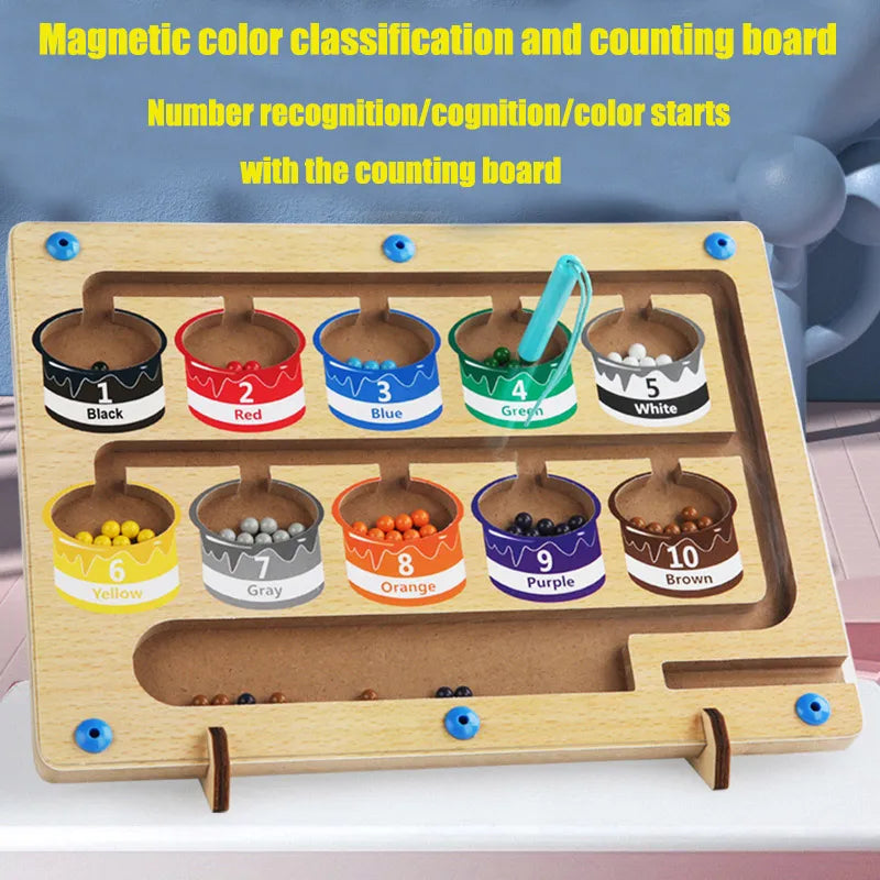 Children Montessori Toy Magnetic Pen Moving Ball Game Color Sorting Counting Board Fine Motor Training Sensory Educational Toys - Retail Second