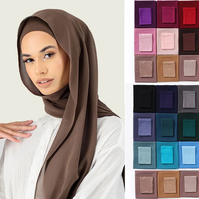 Two Piece Set Chiffon Hijab Matching Undercap Chiffon Scarf With Matching Underscarf Shawls Scarves For Women Retail Second