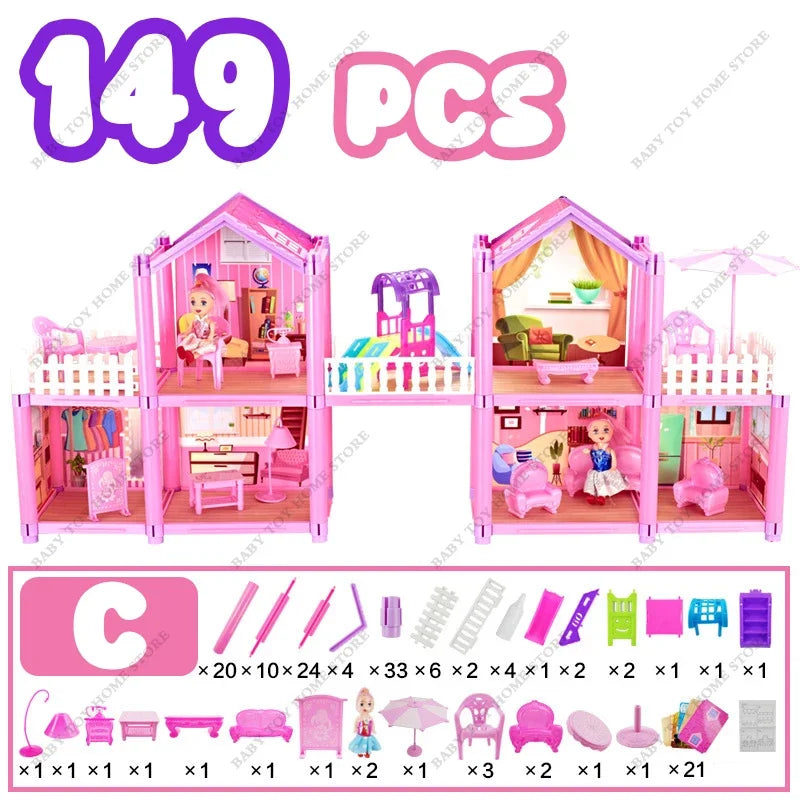 Montessori Doll Houses 3D Assembled DIY Miniatures Dollhouse Accessories Villa Princess Castle Girl's Birthday Gifts Toys House - Retail Second