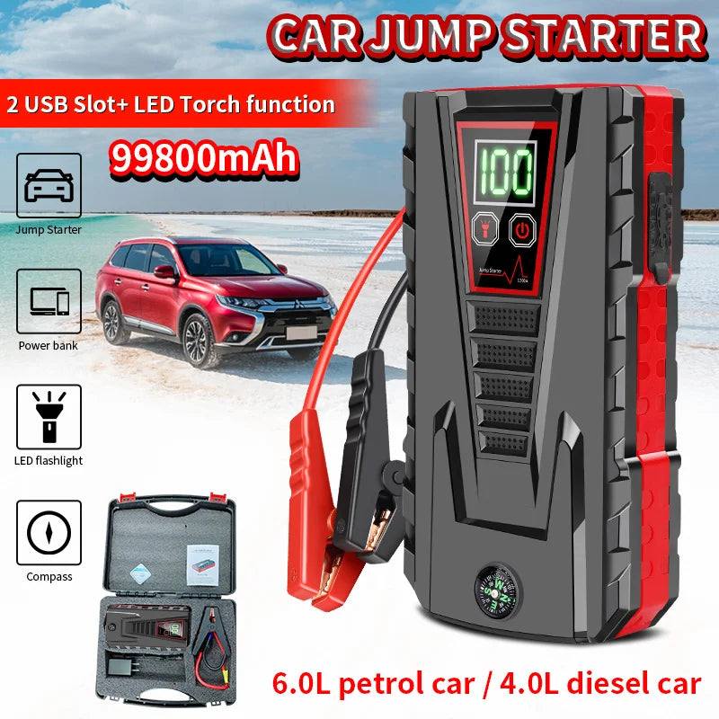 99800 mAh Portable Car Jump Starter Power Bank Car Booster Charger 12V Starting Device Petrol Diesel Car Emergency Booster