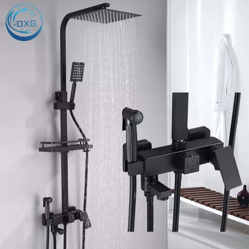 OXG Black/Chrome Brass Shower Faucets Bathroom Shower Mixer Faucet Shower System Rainfall Shower Set Shower Spray For Bathroom Retail Second